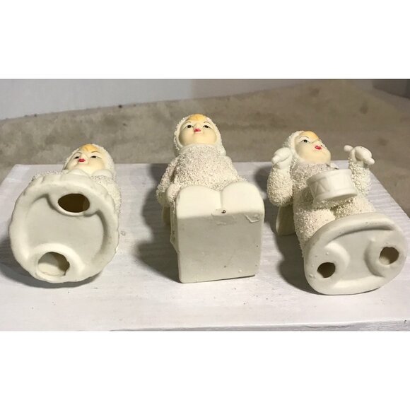 Vintage Porcelain Snow Angels Trio Figurines Set Glittery Paint Set of 3 - Picture 3 of 9